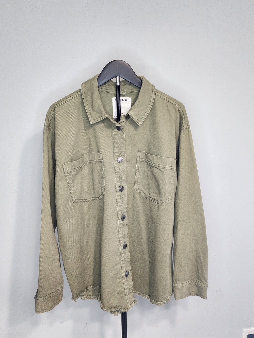 Garage Olive Green Oversize Size  PS Button-Front Shacket